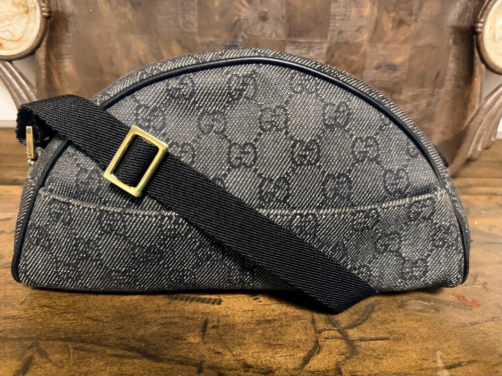 Authentic Vintage Gucci GG Denim Half Moon Shoulder Bag 90781 + COA